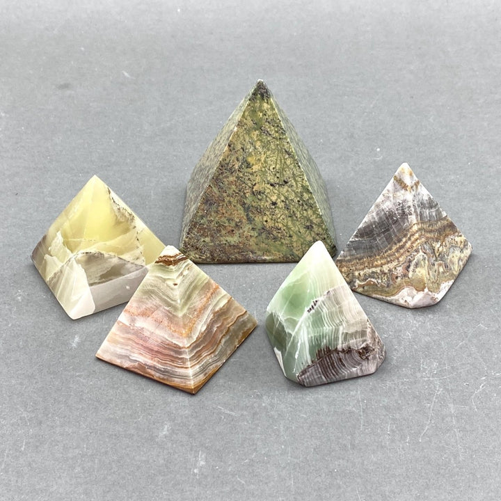 Mixed Calcite and Gemstone Hand Carved PyramidsCrystal River Gems