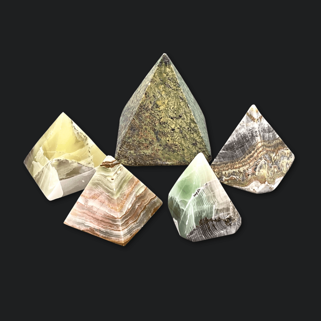Triangular Pyramid Calcite Mixed Calcite and Gemstone Hand Carved Pyramids | Crystal River Gems