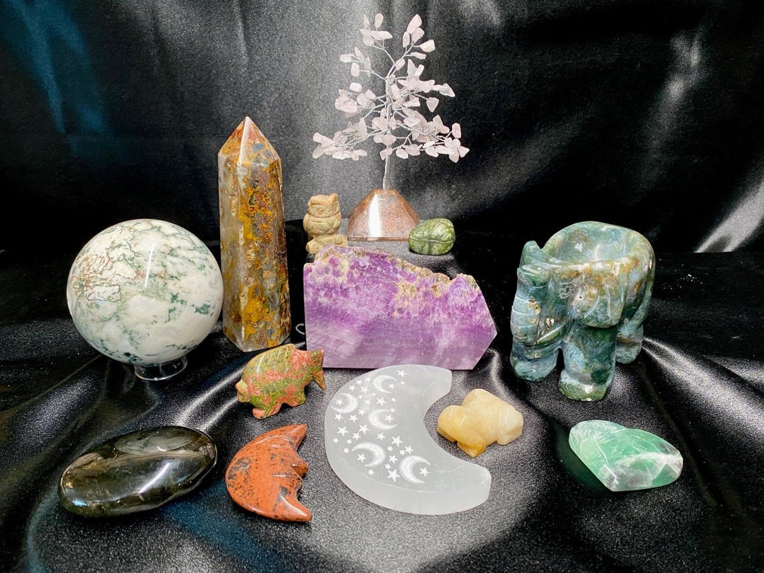 Mixed Crystals and Carvings Bundle Lot (13 Pieces) Bulk Wholesale Gemstone Décor CollectionCrystal River Gems