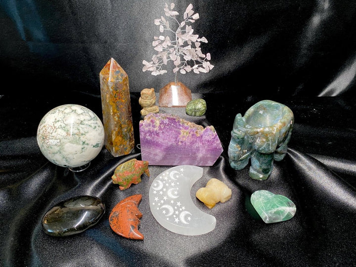 Mixed Crystals and Carvings Bundle Lot (13 Pieces) Bulk Wholesale Gemstone Décor CollectionCrystal River Gems