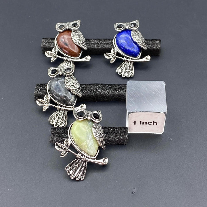 Mixed Gemstone Cabochon Silver Owl PendantCrystal River Gems