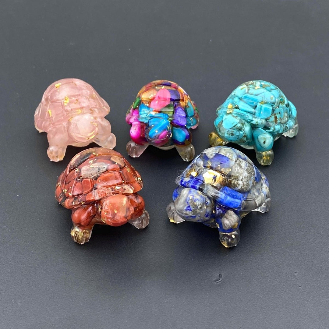 Mixed Gemstone Chip Orgonite Turtle FigurineCrystal River Gems