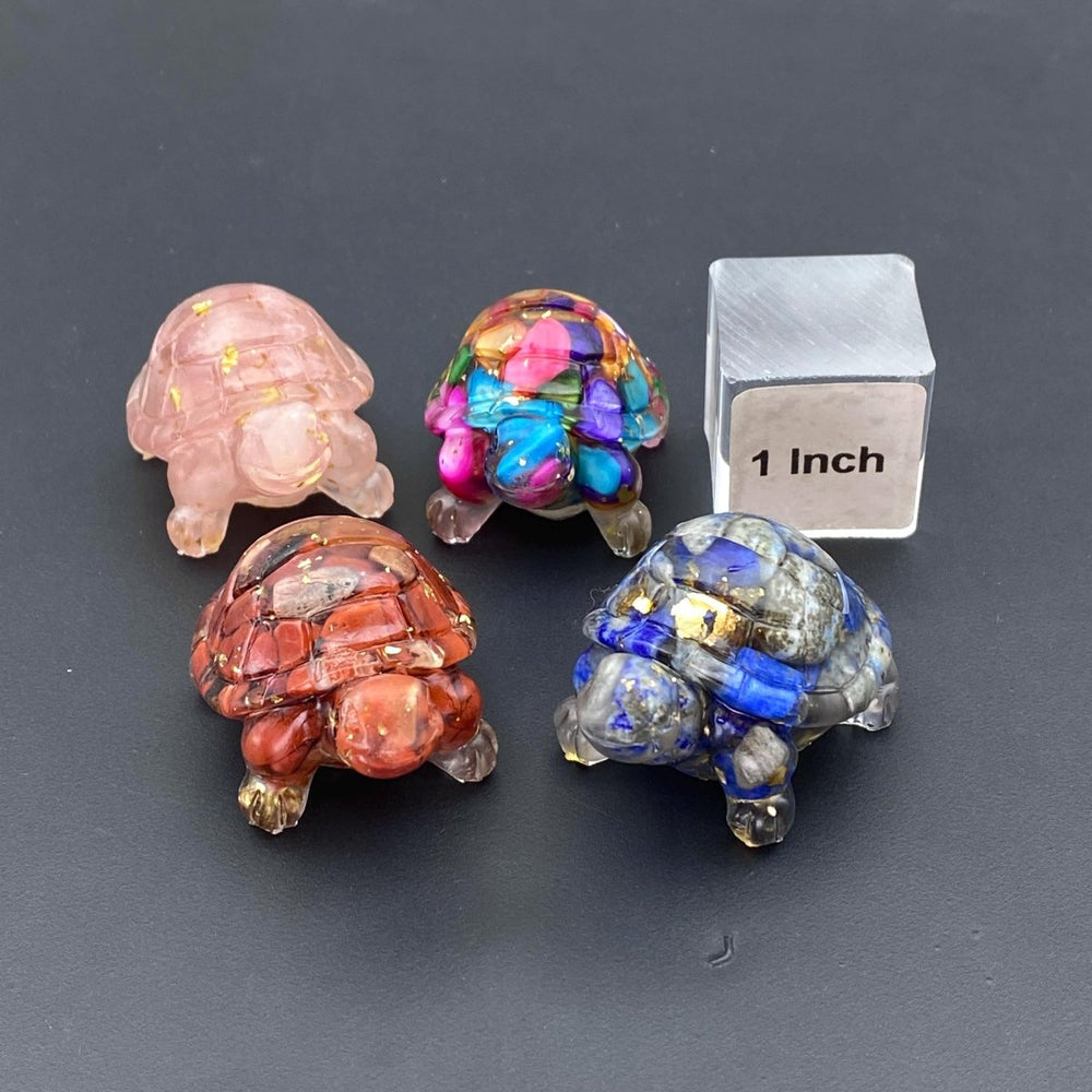 Mixed Gemstone Chip Orgonite Turtle FigurineCrystal River Gems