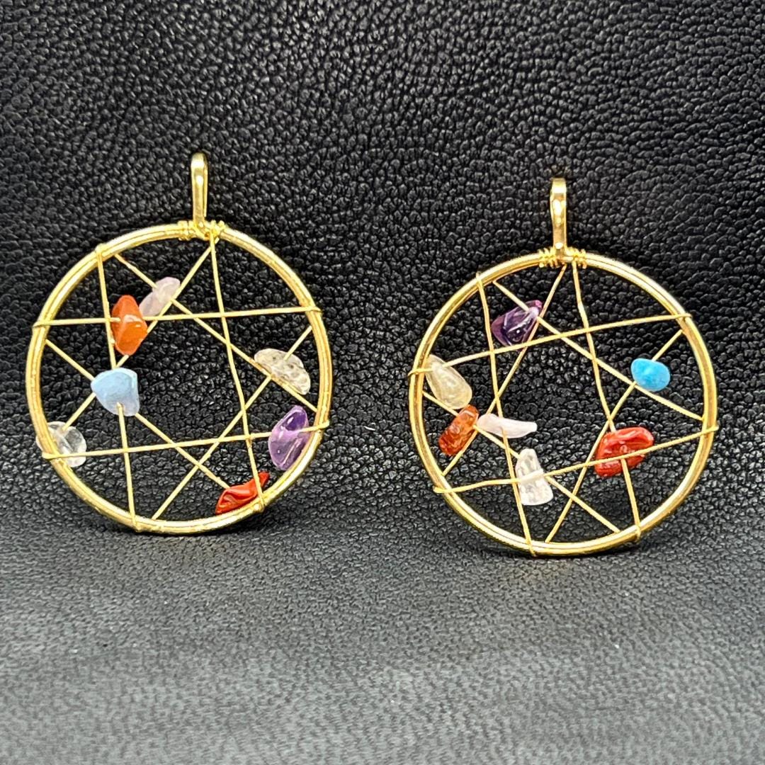 Mixed Gemstone Chips on Gold - Plated Star Pendant (4 Pieces)Crystal River Gems
