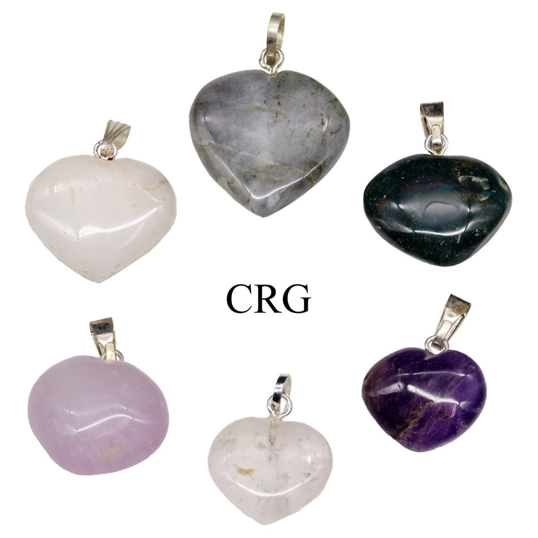 Mixed Gemstone Heart Pendants with Silver and Gold Bails (20 Pieces) Size 0.5 to 1 Inch Assorted Crystal Jewelry Charms