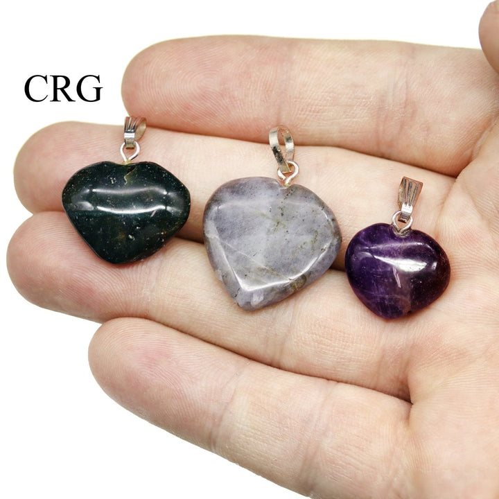 Mixed Gemstone Heart Pendants with Silver and Gold Bails (20 Pieces) Size 0.5 to 1 Inch Assorted Crystal Jewelry Charms