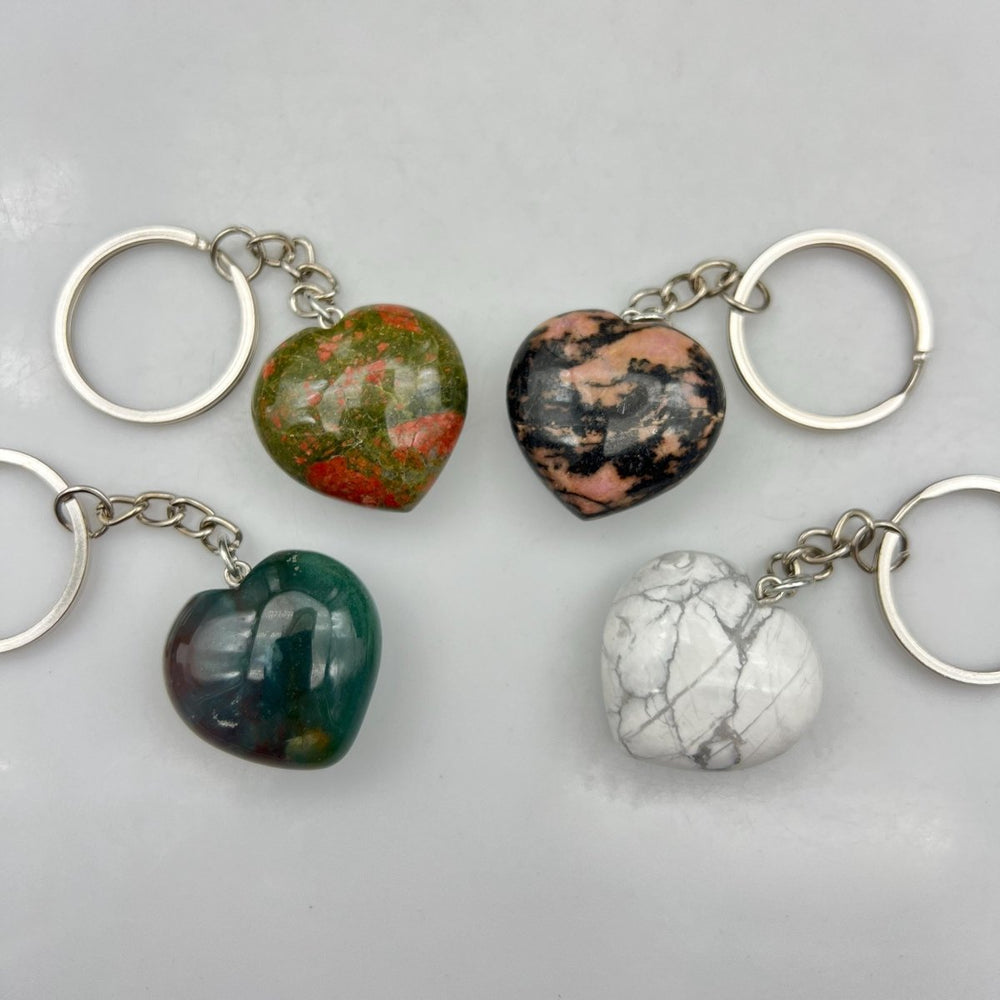 Mixed Gemstone Hearts Stainless Steel Keychain (4 Pieces)Crystal River Gems