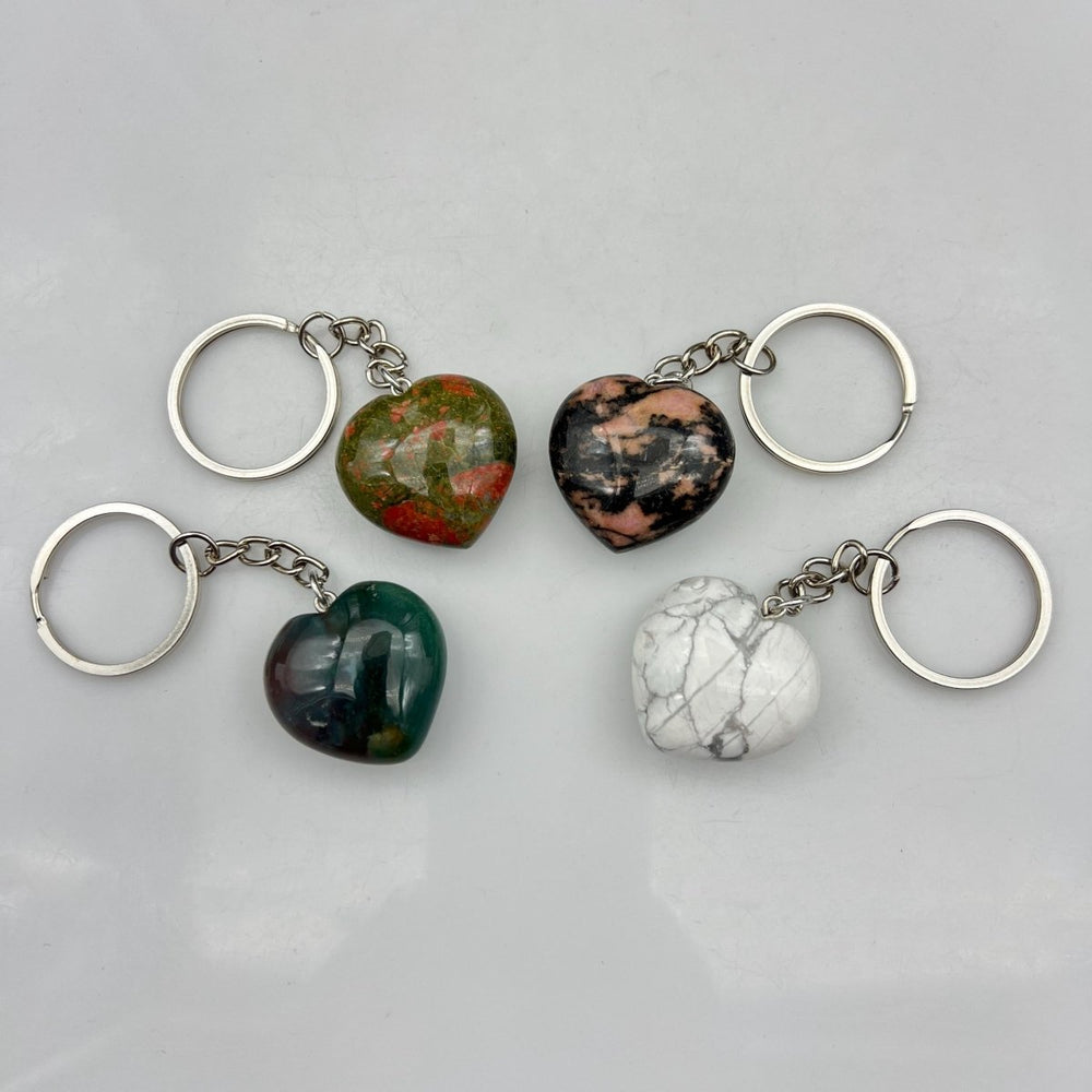 Mixed Gemstone Hearts Stainless Steel Keychain (4 Pieces)Crystal River Gems