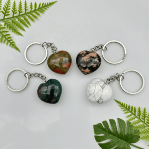 Mixed Gemstone Hearts Stainless Steel Keychain (4 Pieces) (INJD)