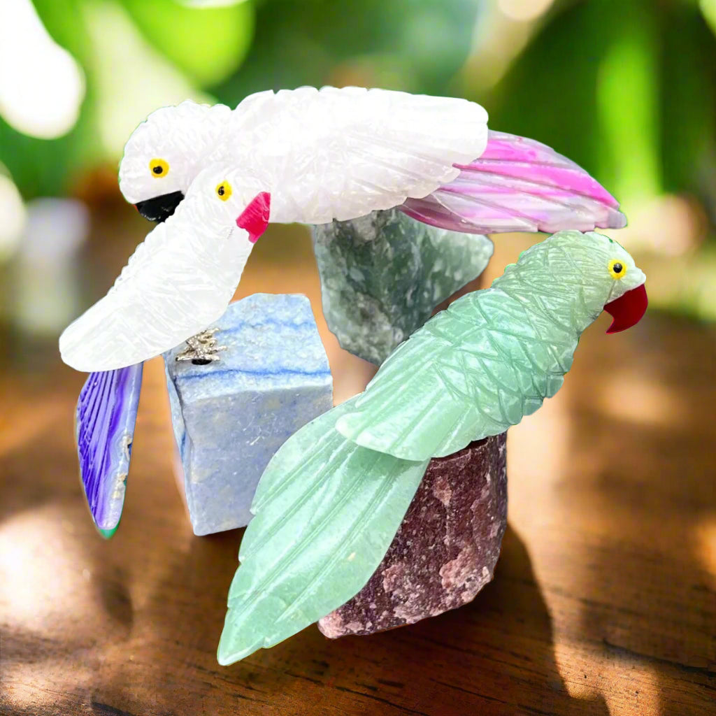 Mixed Gemstone Medium Bird Animal Figurine on Removable Stone BaseCrystal River Gems