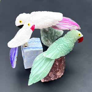 Mixed Gemstone Medium Bird Animal Figurine on Removable Stone Base