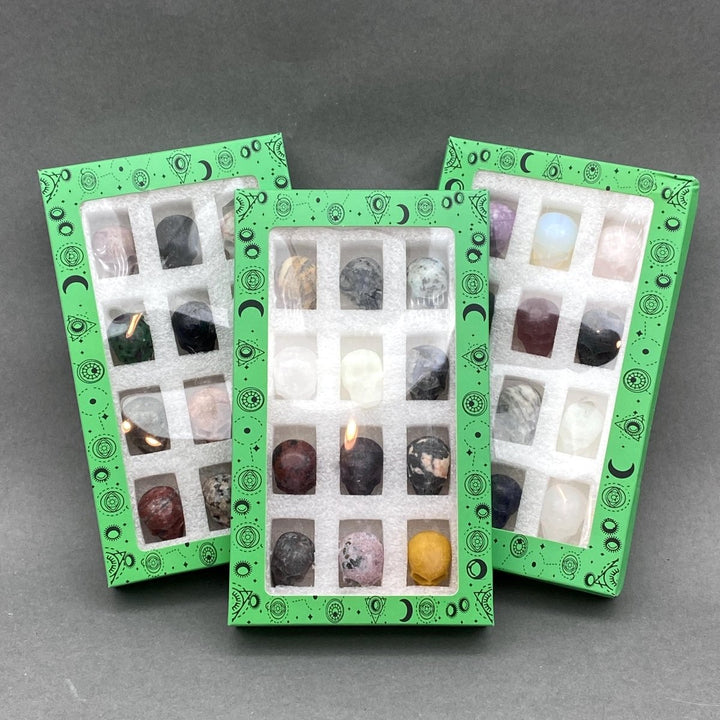 Mixed Gemstone Mini Skull Figurine Box SetCrystal River Gems