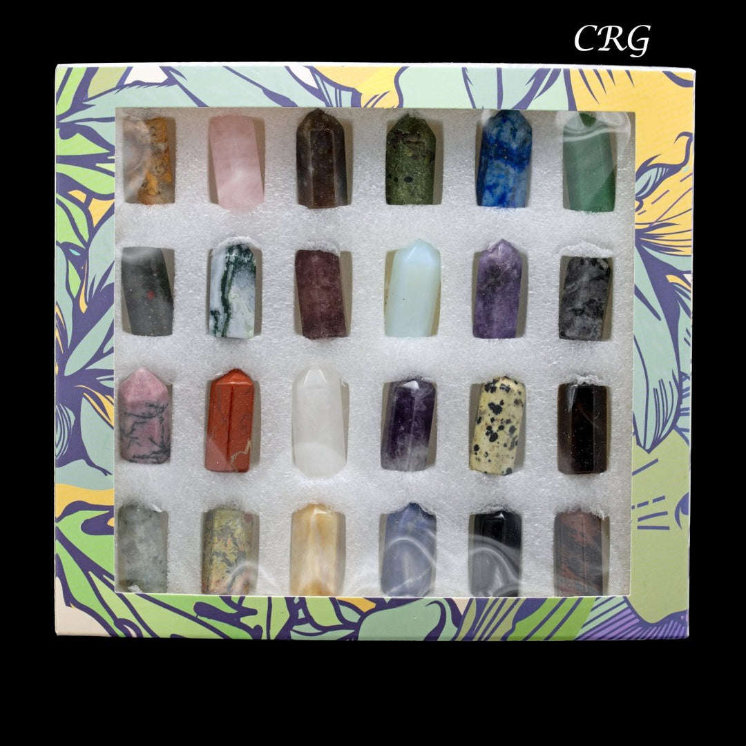 Mixed Gemstone Mini Towers (24 Pieces) Size 1.5 Inches Assorted Crystal Home Decor