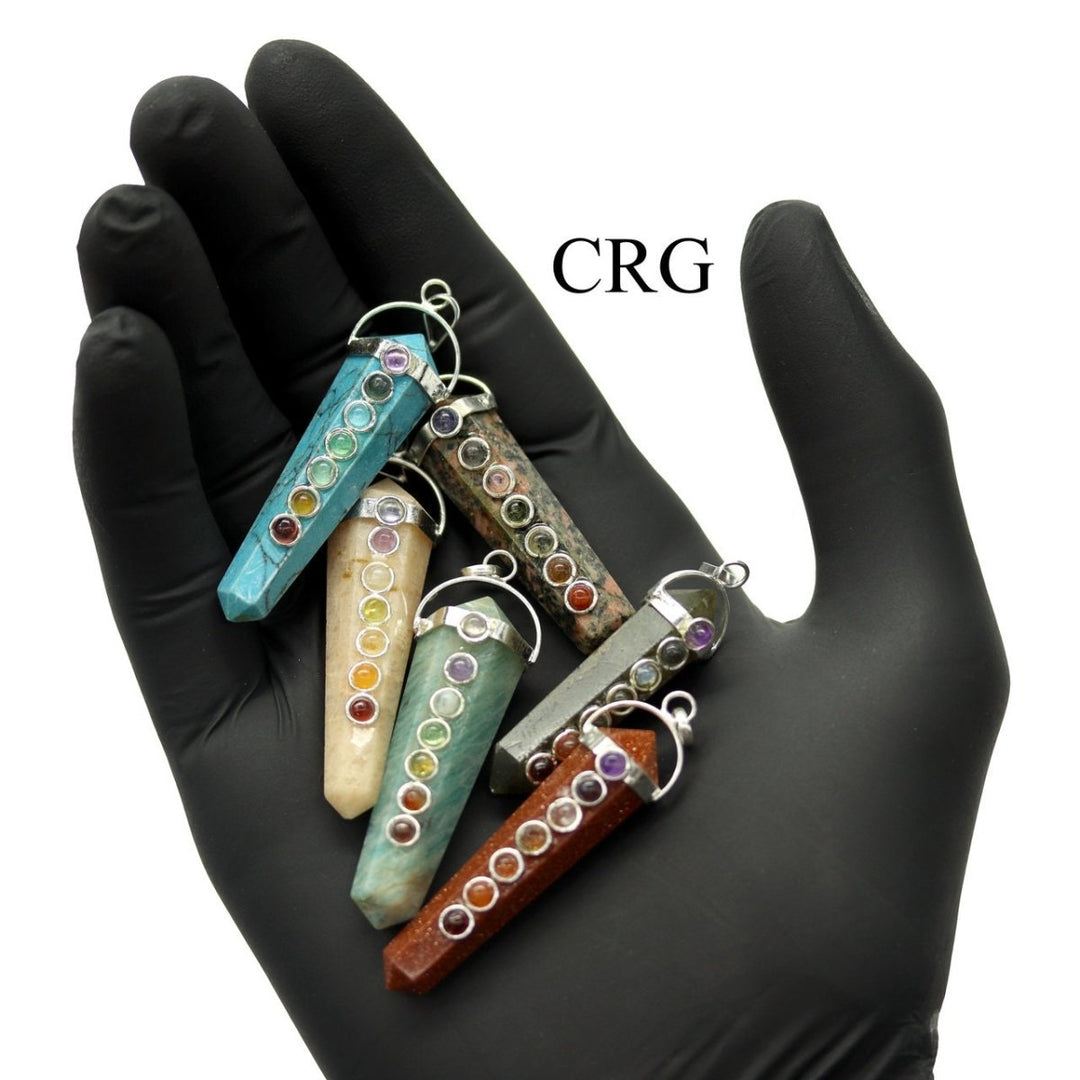 Mixed Gemstone Obelisk Double Point Pendants with 7 Stone Detail (4 Pieces) (2 Inches)Crystal River Gems