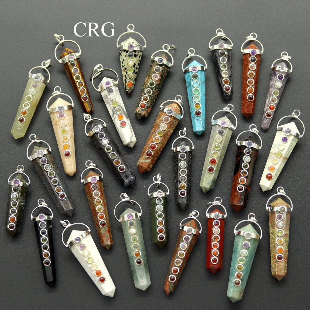 Mixed Gemstone Obelisk Double Point Pendants with 7 Stone Detail (4 Pieces) (2 Inches)Crystal River Gems