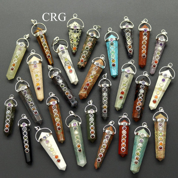 Mixed Gemstone Obelisk Double Point Pendants with 7 Stone Detail (4 Pieces) (2 Inches)Crystal River Gems