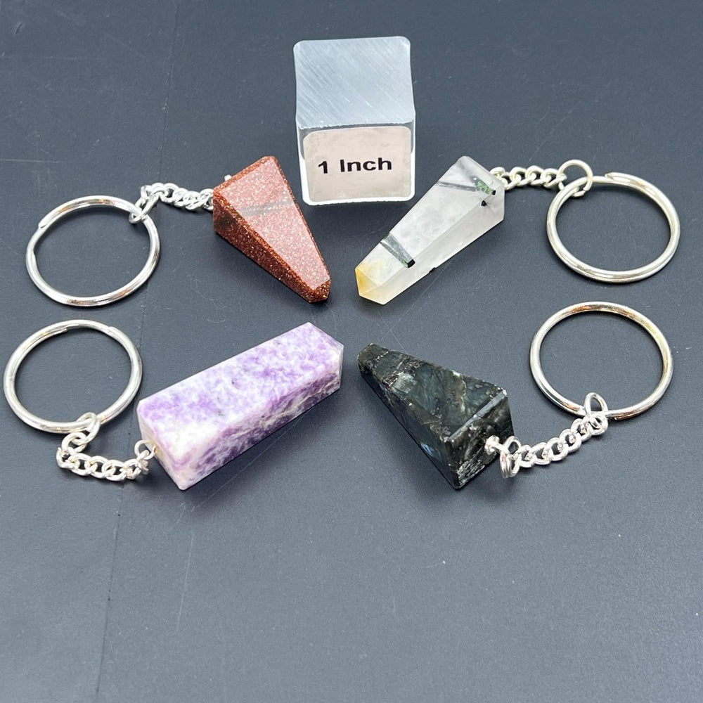Mixed Gemstone Obelisk Point Stainless Steel KeychainCrystal River Gems