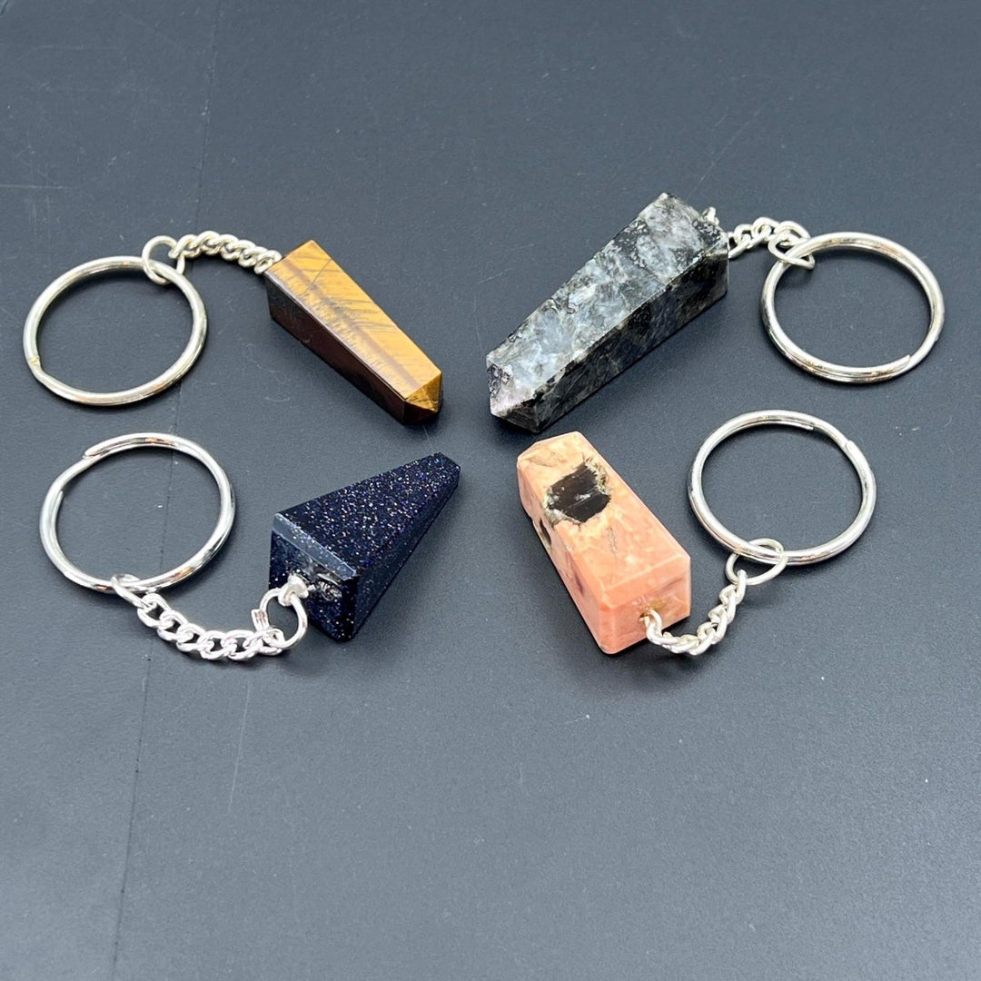 Mixed Gemstone Obelisk Point Stainless Steel KeychainCrystal River Gems