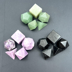 Mixed Gemstone Platonic Solid 5-Piece Geometry Figurine Set