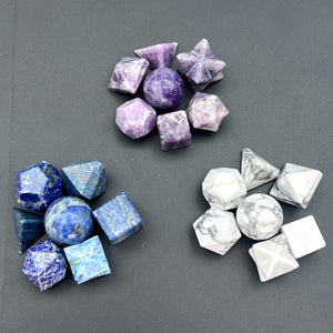 Mixed Gemstone Platonic Solid 7-Piece Geometry Figurine Set