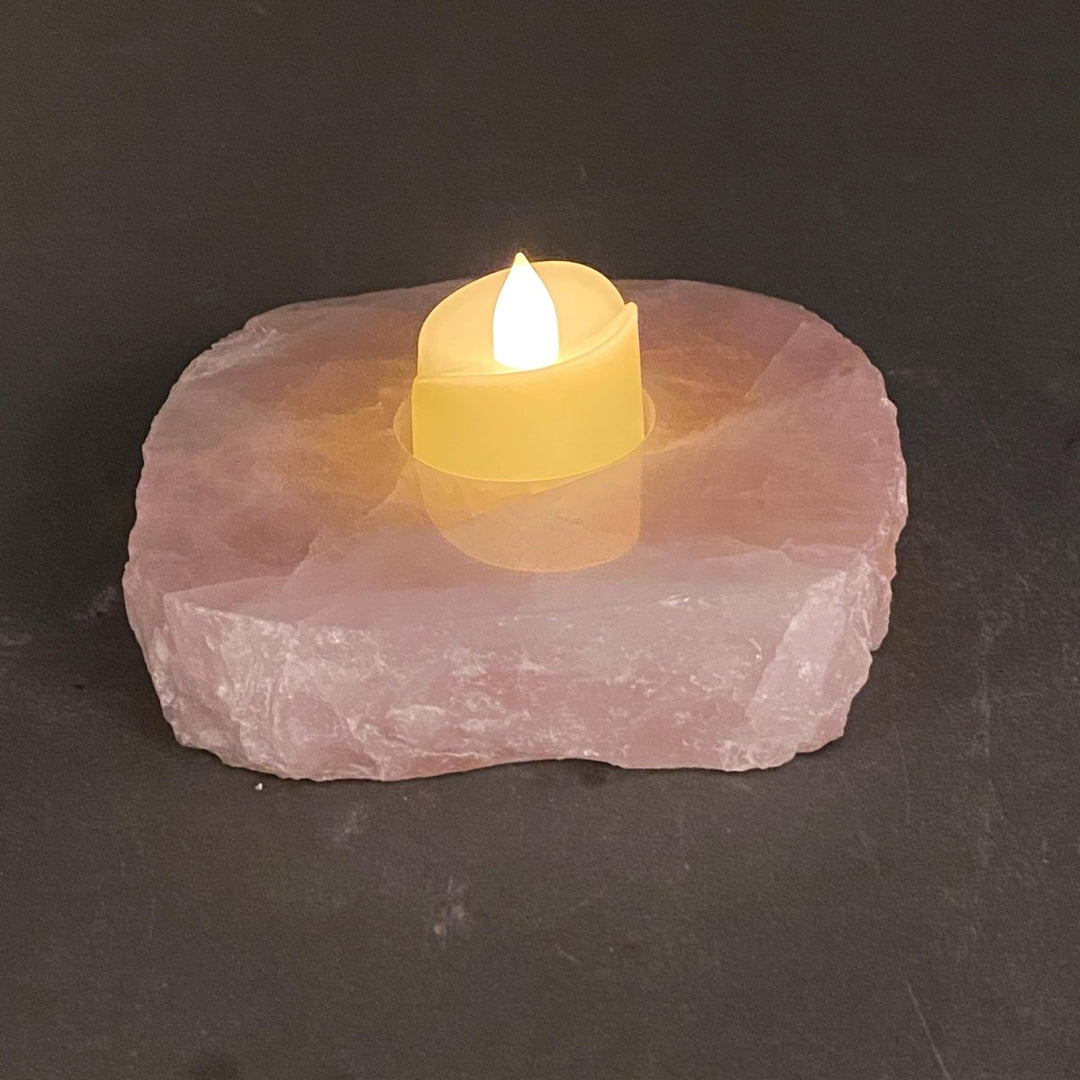 Mixed Gemstone Polished Face Slab Tea Light Candle HolderCrystal River Gems