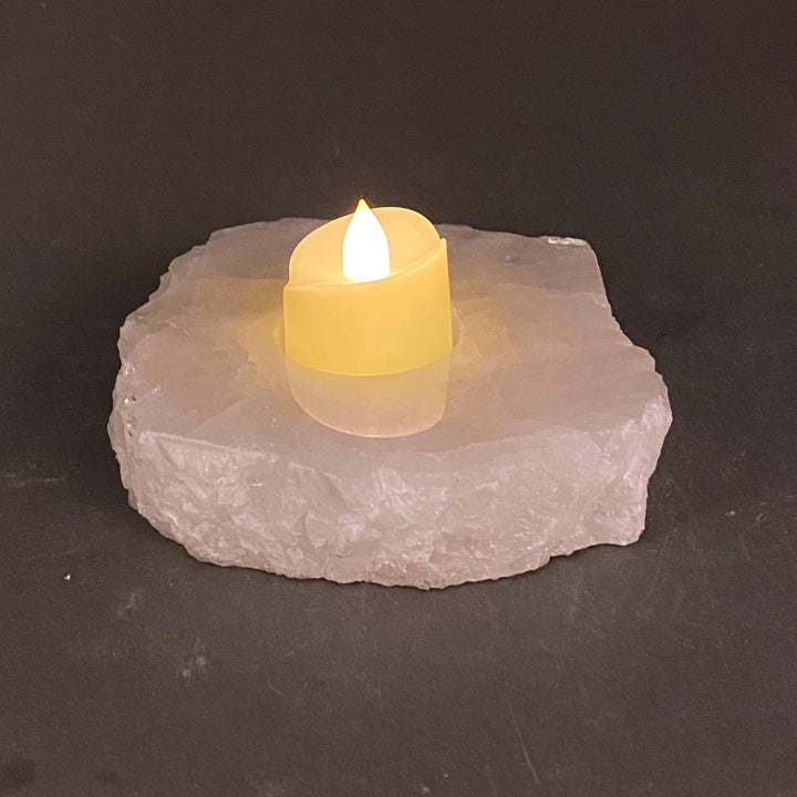 Mixed Gemstone Polished Face Slab Tea Light Candle HolderCrystal River Gems