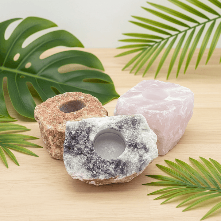 Mixed Gemstone Rough Tea Light Square Candle HolderCrystal River Gems