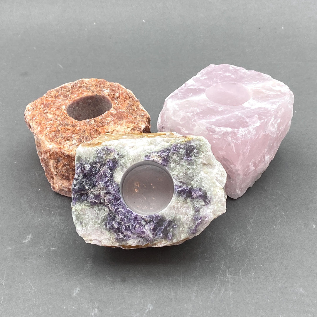 Mixed Gemstone Rough Tea Light Square Candle HolderCrystal River Gems