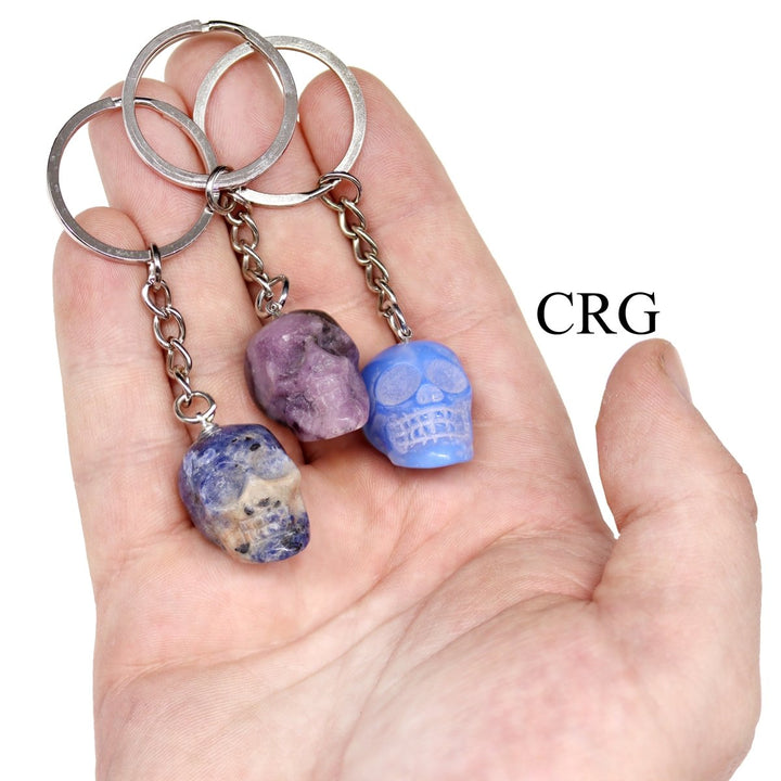 Mixed Gemstone Skull Keychains (10 Pieces) Size 3 Inches Assorted Crystal Carvings
