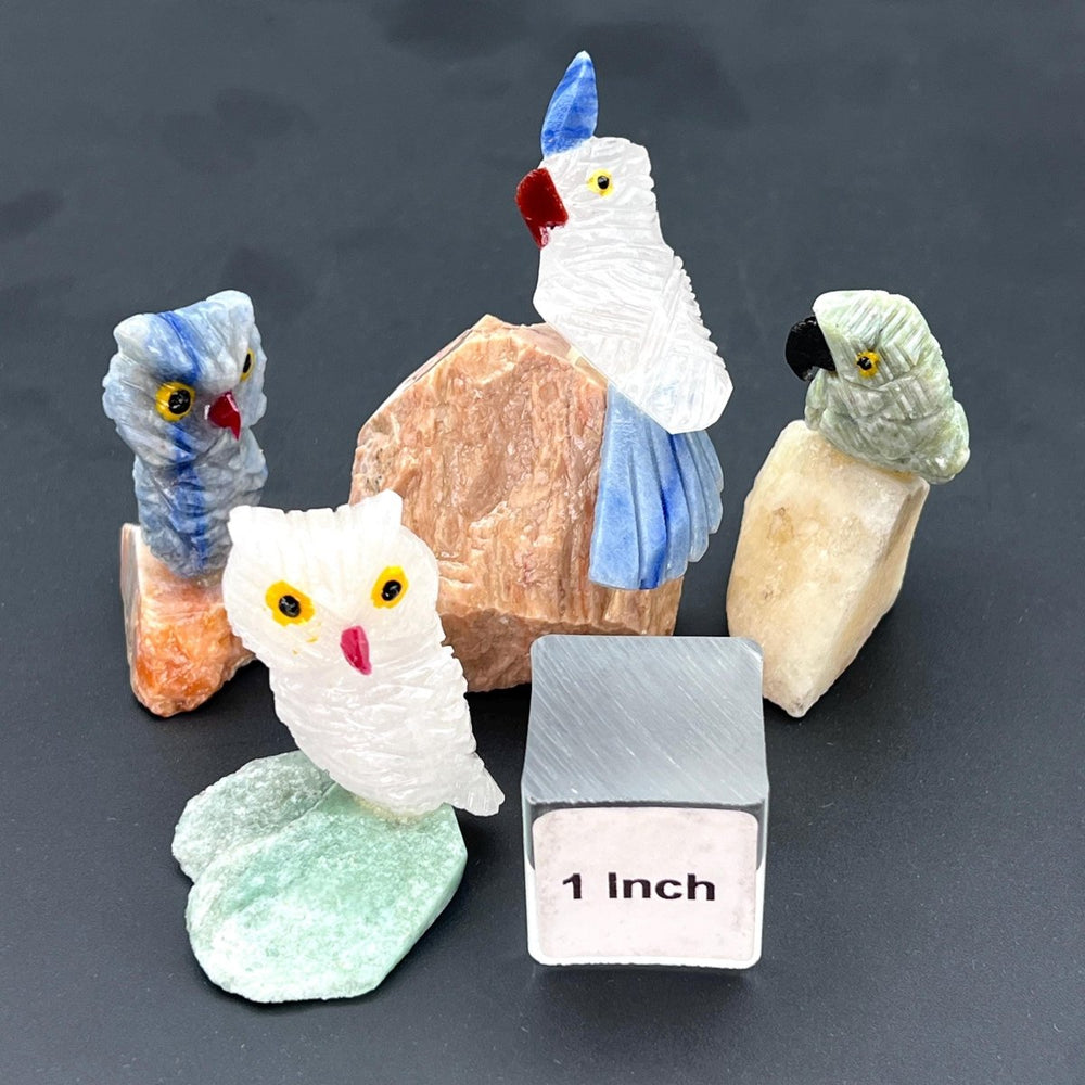 Mixed Gemstone Small Bird Animal Figurine on Raw Stone BaseCrystal River Gems