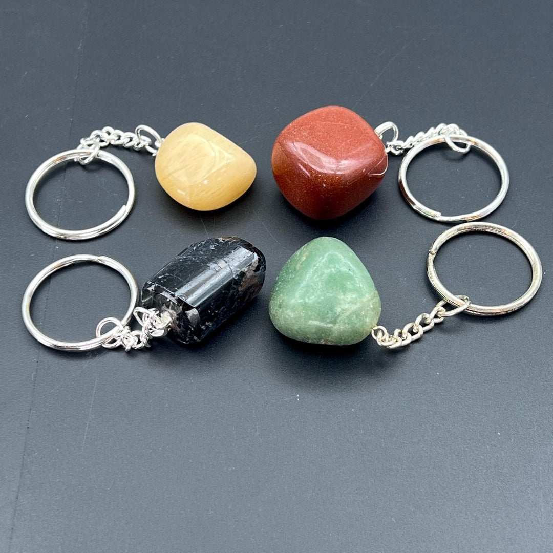 Mixed Gemstone Tumbled Stone Stainless Steel KeychainCrystal River Gems