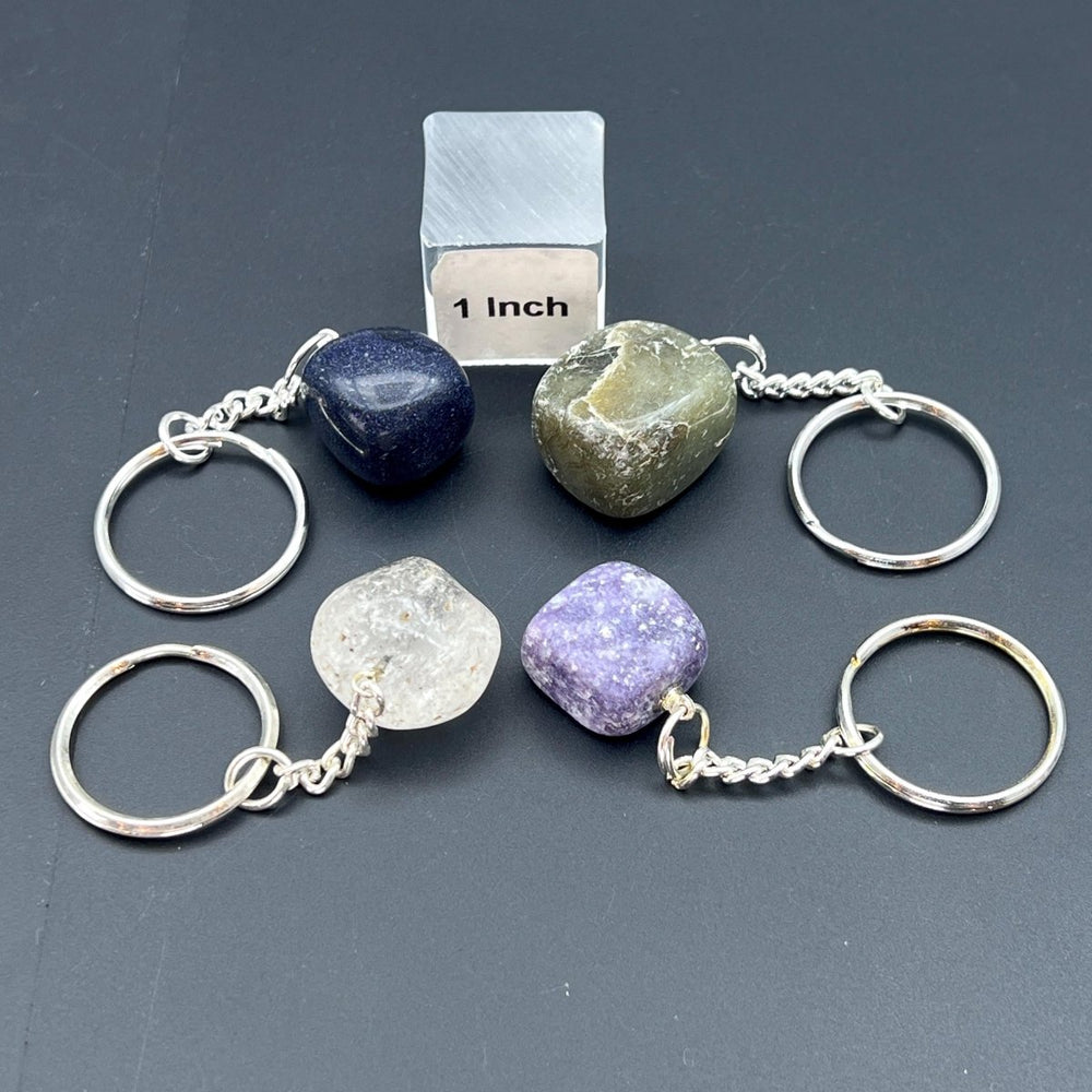 Mixed Gemstone Tumbled Stone Stainless Steel KeychainCrystal River Gems