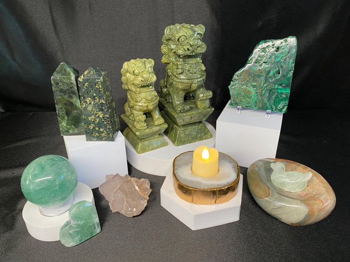 Mixed Green Crystals and Carvings Bundle Lot (11 Pieces) Bulk Wholesale Gemstone Décor CollectionCrystal River Gems