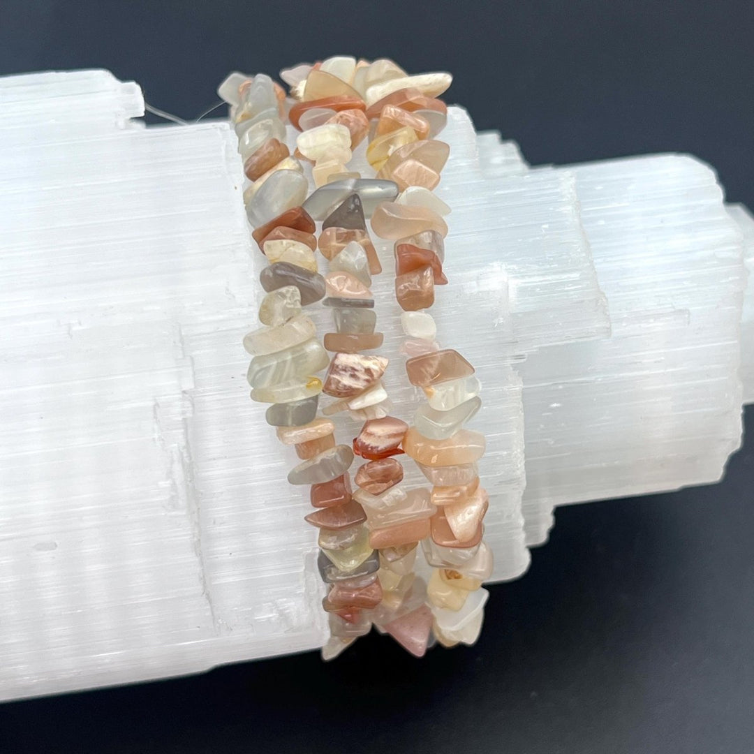 Mixed Moonstone Chip Bead Elastic Stretch BraceletCrystal River Gems
