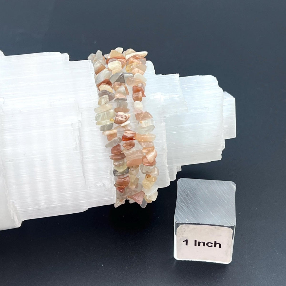 Mixed Moonstone Chip Bead Elastic Stretch BraceletCrystal River Gems