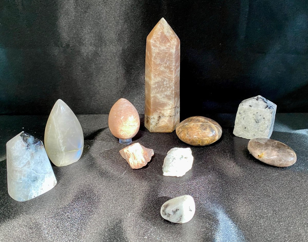 Mixed Moonstone Crystal Bundle Lot (10 Items) Bulk Wholesale Gemstone Décor CollectionCrystal River Gems