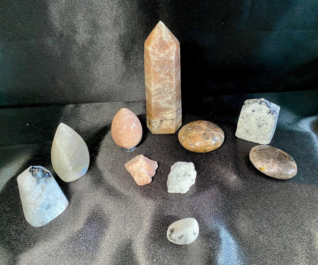 Mixed Moonstone Crystal Bundle Lot (10 Items) Bulk Wholesale Gemstone Décor CollectionCrystal River Gems