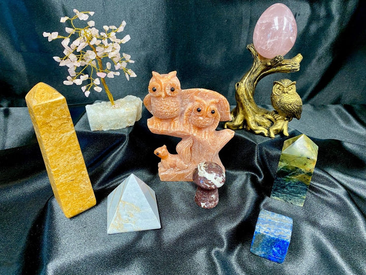 Mixed Owls and Carvings Bundle Lot (9 Pieces) Bulk Wholesale Gemstone Décor CollectionCrystal River Gems