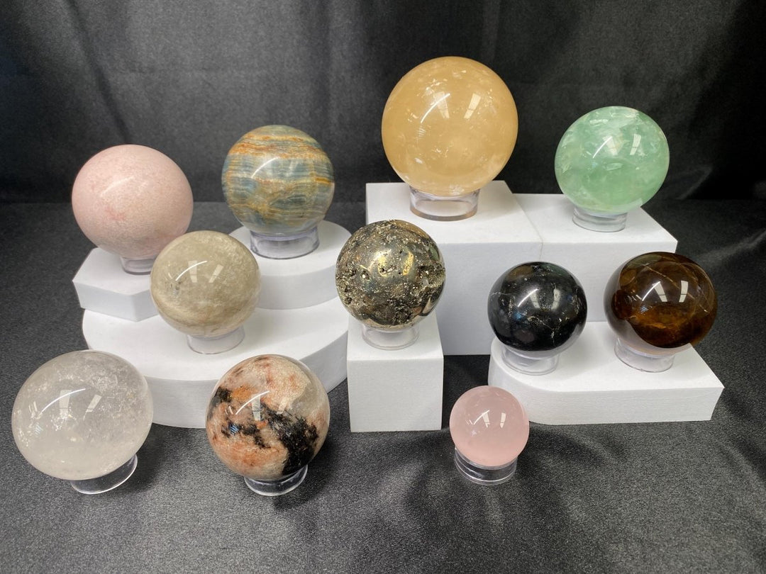 Mixed Spheres Bundle Lot (10 Pieces) Bulk Wholesale Gemstone Décor CollectionCrystal River Gems