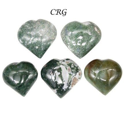 Moss Agate and Tree Agate Puffy Gemstone Hearts (5 Pieces) Size 1.5 Inches Crystal Shapes
