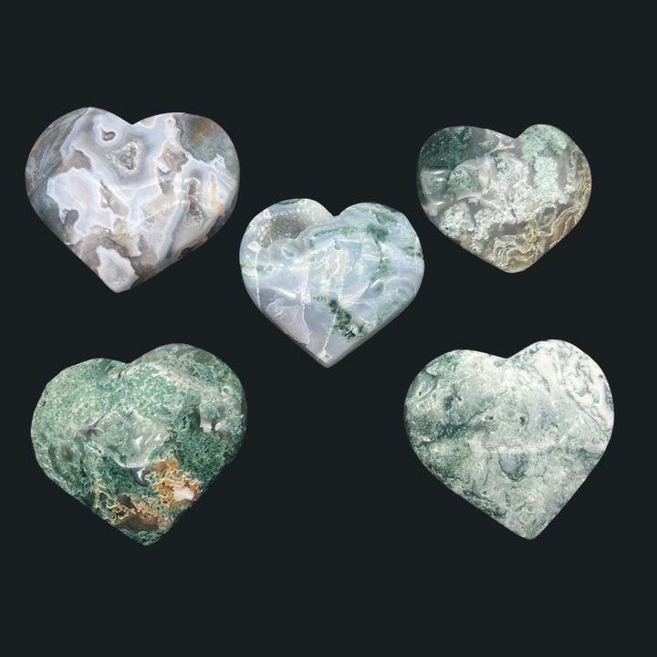 Moss Agate Heart Shape Gemstone CarvingCrystal River Gems