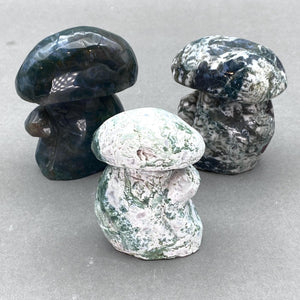 Moss Agate Large Gemstone Mushroom Carving