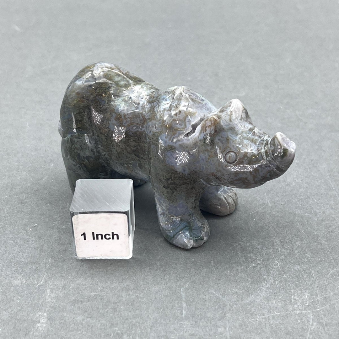 Moss Agate Rhino Animal FigurineCrystal River Gems