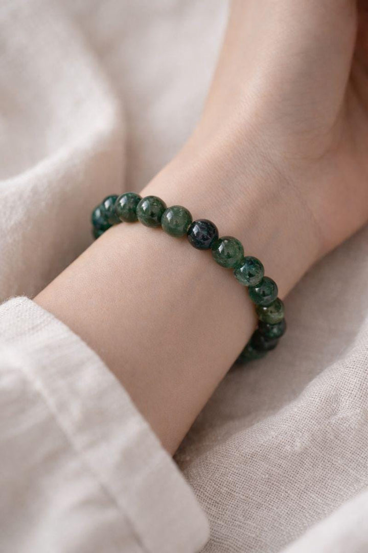 Moss Agate Tumbled Bead Stretch BraceletCrystal River Gems