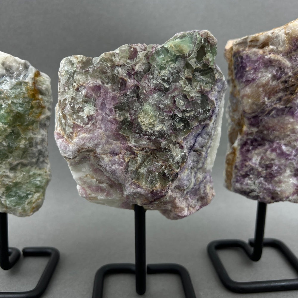 Multicolor Fluorite Rough Specimen on Metal StandCrystal River Gems