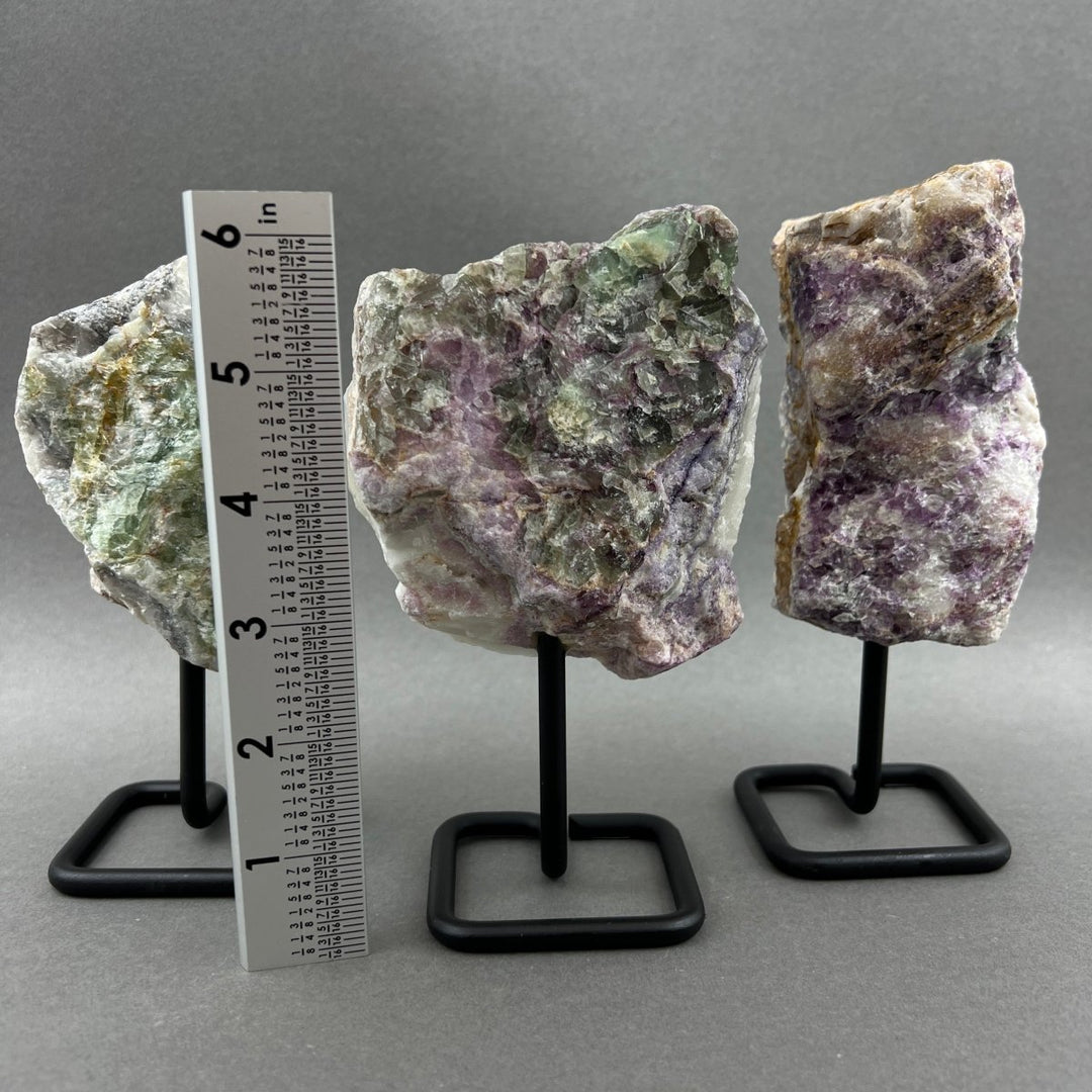 Multicolor Fluorite Rough Specimen on Metal StandCrystal River Gems