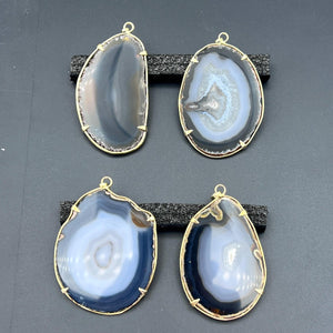 Natural Agate Slice Gold Plated Prong Pendant