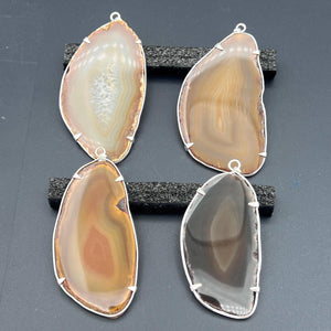 Natural Agate Slice Silver Plated Prong Pendant