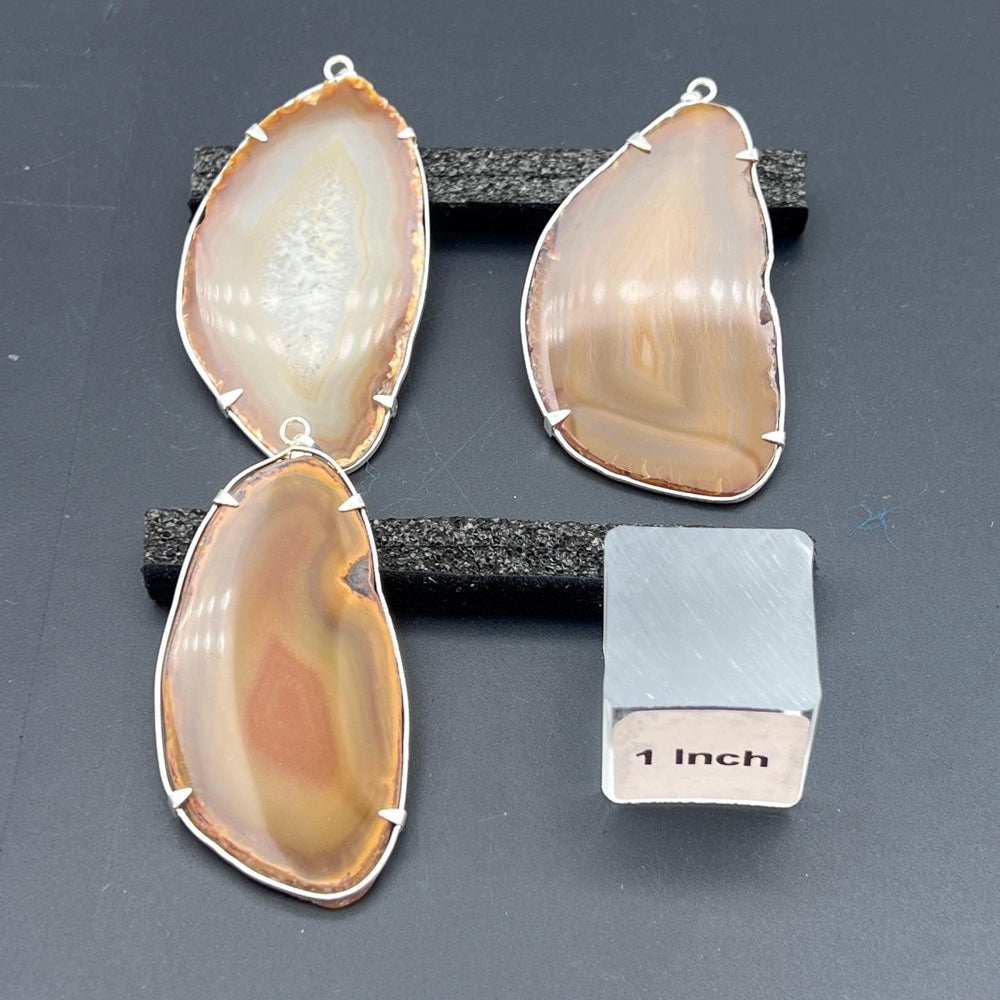 Natural Agate Slice Silver Plated Prong PendantCrystal River Gems