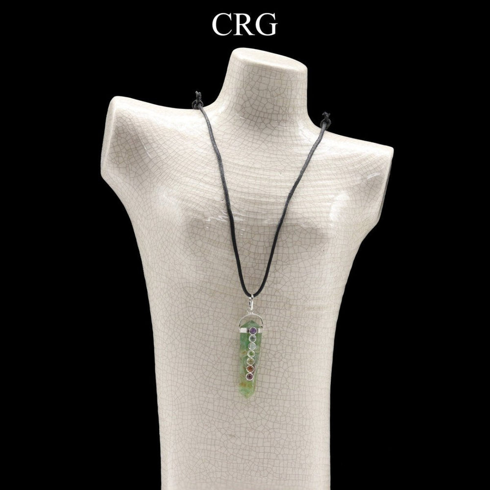 Obelisk Double Point Silver Plated Pendants with 7 Stone Detail and Black Cord (4 Pieces) Size 2 InchesCrystal River Gems